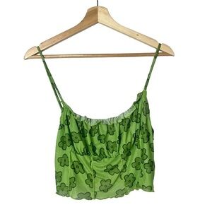 Boutique Y2K Green Floral Mesh Cropped Tank Top XL